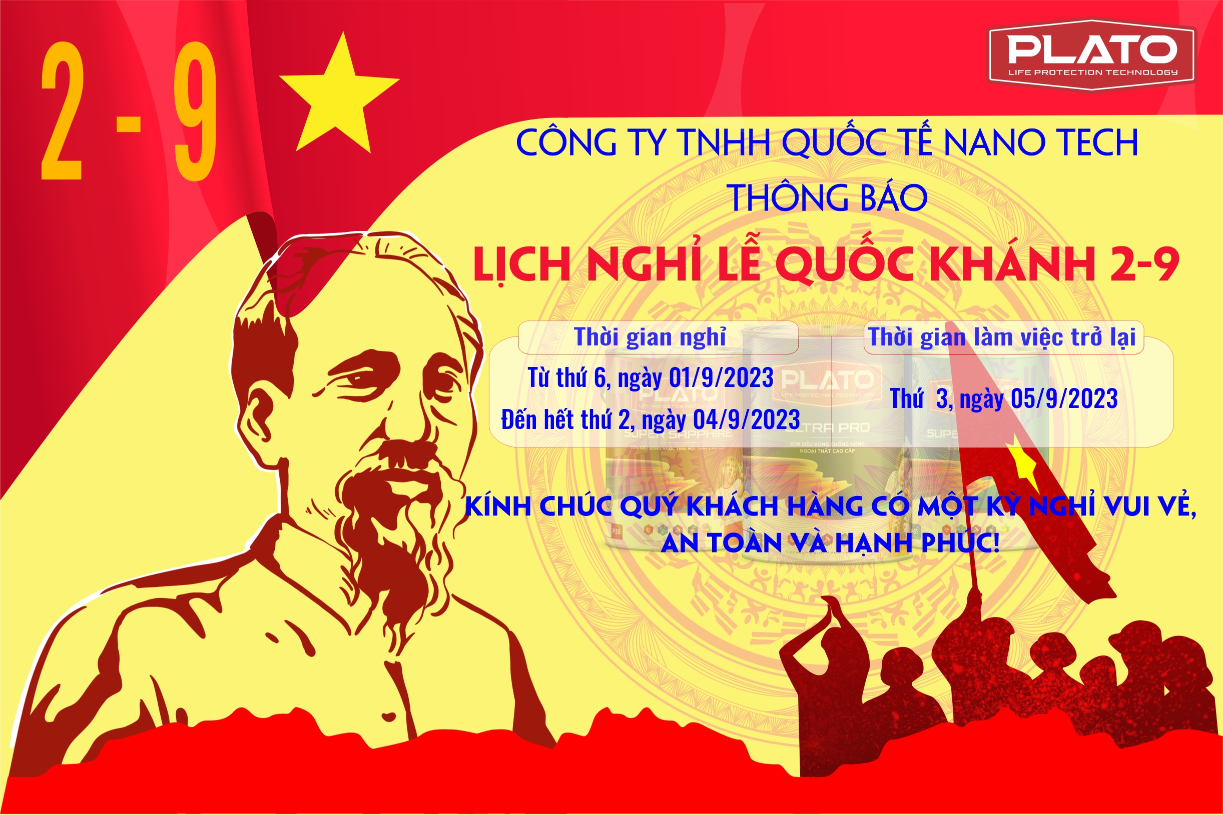 Lịch nghỉ lễ Quốc Khánh 2/9 sơn PLATO 
